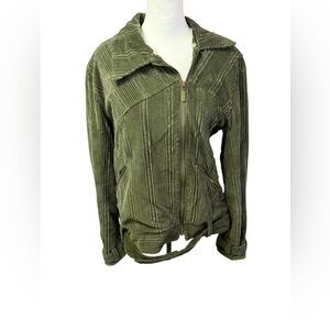 Columbia Womens Large Wide Corduroy Jacket Penny Lane Moto Olive Green Vintage